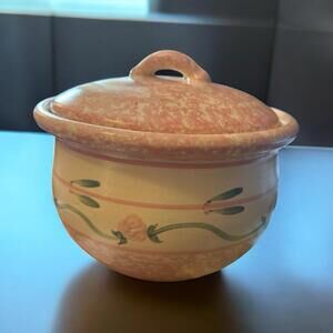 Marshall Pottery Spongeware Crock with Lid Pink 6" tall